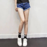 Cutoff Hem Denim Shorts-4