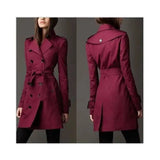 Stylish Double Breasted Trenchcoat for All Seasons-Wine red-3