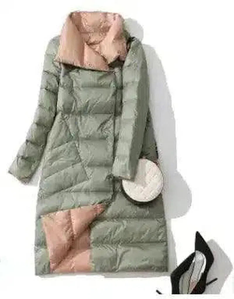 Winter Padded Long Coat with High Collar-Green-2