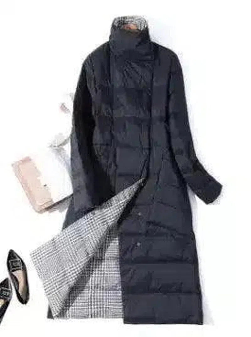 Winter Padded Long Coat with High Collar-Black square-4