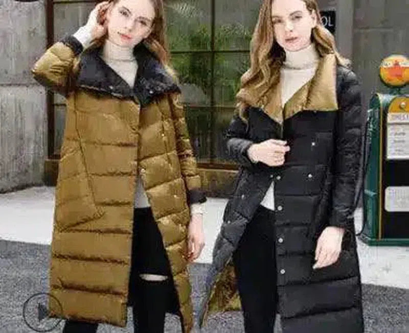 Winter Padded Long Coat with High Collar-Gold-5