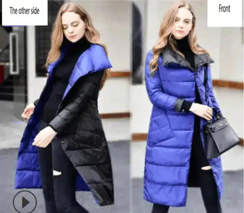 Winter Padded Long Coat with High Collar-Blue-6
