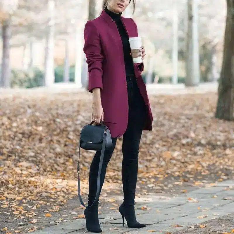 Chic Burgundy Coats for Women - Longline Style-Purple-10