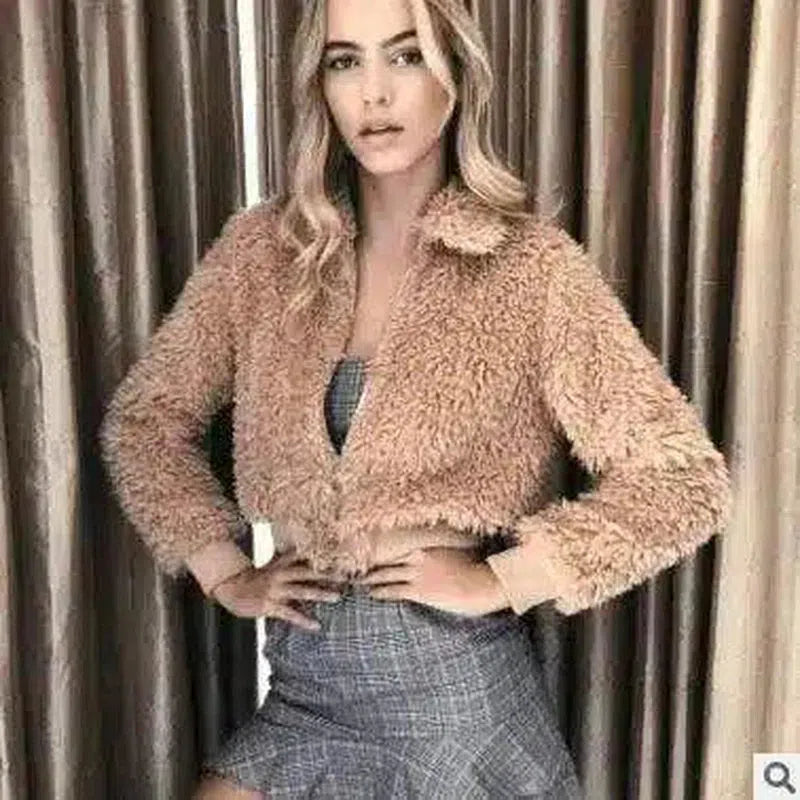 Fuzzy Zip-Up Warm Winter Jacket-Camel-2