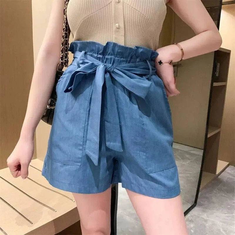 European and American wooden ear A word shorts have a belt-Blue-13