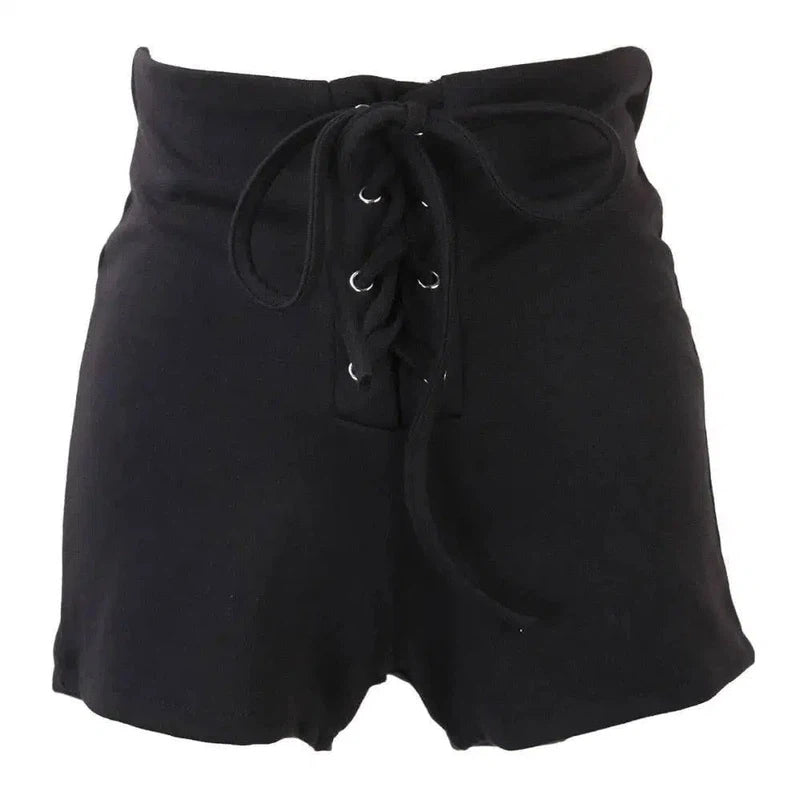 Eyelet straps slim shorts-6