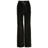 Fashion Street Style Temperament PU Motorcycle Trousers-Black-1