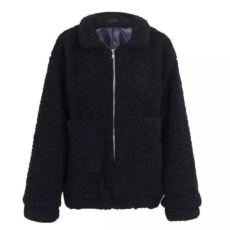 LOVEMI - Lovemi - Faux lambswool oversized jacket coat Winter black