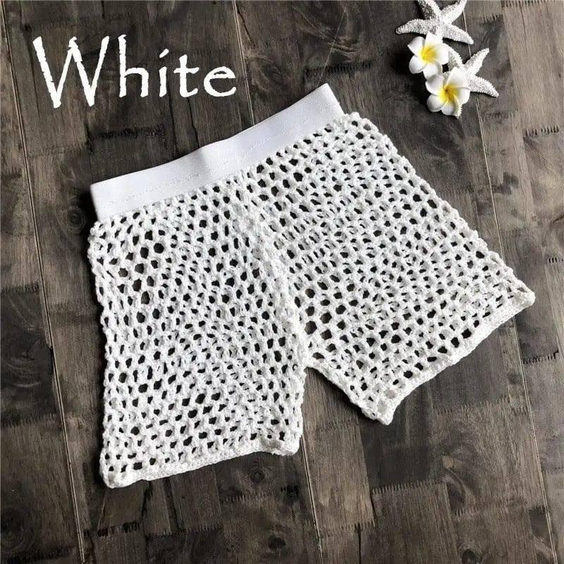 Fishing net hand hook cotton shorts-white-14