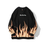 Flame Print Sports Sweatshirt Men's and Women's Round Neck-Black-2