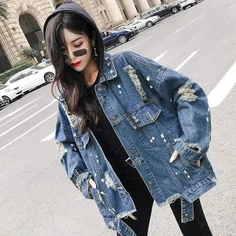 Oversized Distressed Denim Jacket-1