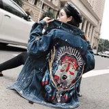 Oversized Distressed Denim Jacket-Blue-2