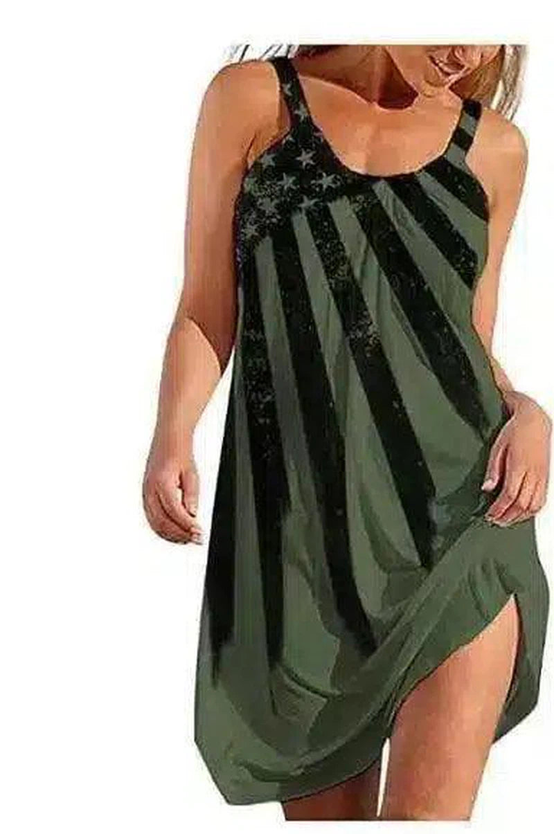 Sleeveless Printed Beach Cover-Up Dress-Army Green Flag-3