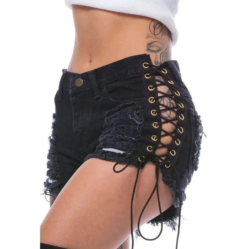 GOTHIC RIPPED MINI JEAN SHORTS-1