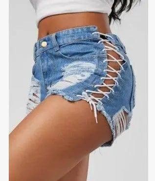 GOTHIC RIPPED MINI JEAN SHORTS-Lightblue-16