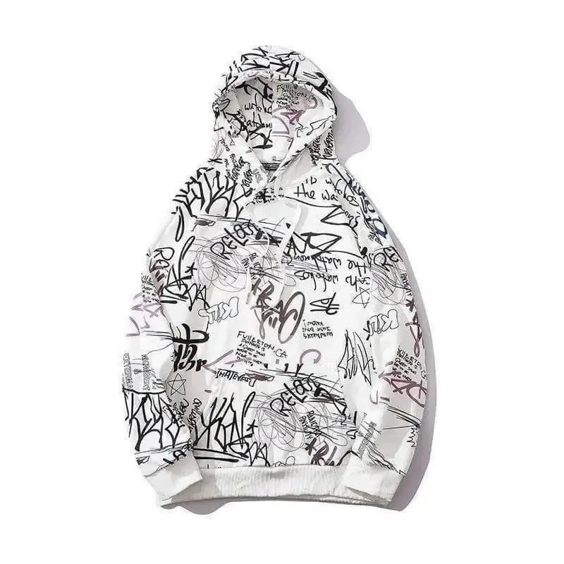 Graffiti alphabet print hoodie-White-3