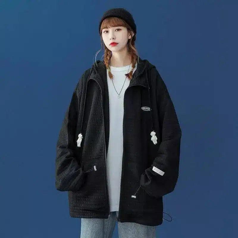 Warm Knit Hooded Jacket with Pockets-Black-3