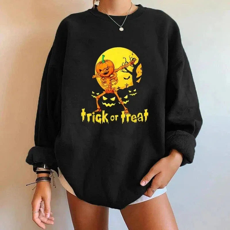 Halloween Themed Oversized Sweatshirt-Black-12