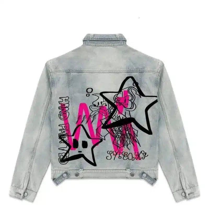 LOVEMI - Lovemi - Hand drawn doodle happy denim jacket