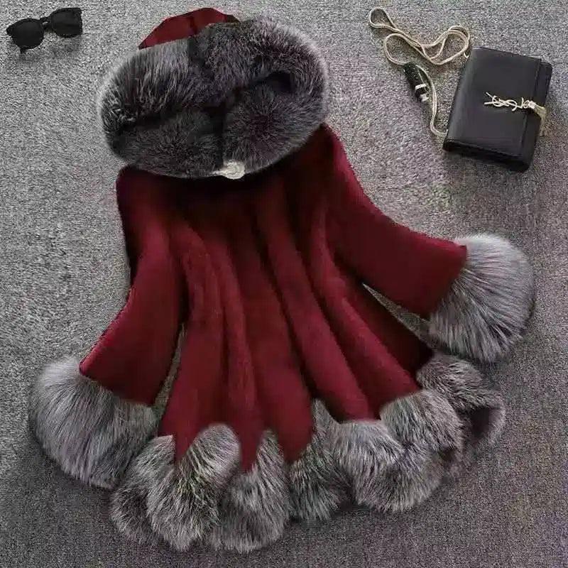 Stylish Faux Mink Coat for Women-Red-5