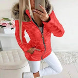 Winter Jacket with Fur-Trimmed Hood-Red-6