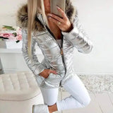 Winter Jacket with Fur-Trimmed Hood-Silver-7