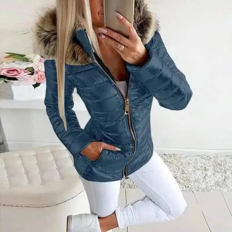 Winter Jacket with Fur-Trimmed Hood-Blue-8