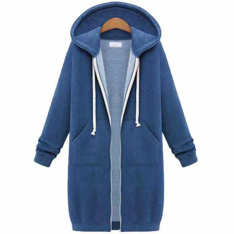 Hooded long-sleeved winter sweater women's jacket in a long-Light blue-9