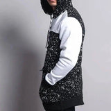 Hooded Printed Patchwork Sweatshirt-Black-2