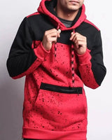 Hooded Printed Patchwork Sweatshirt-Red-3