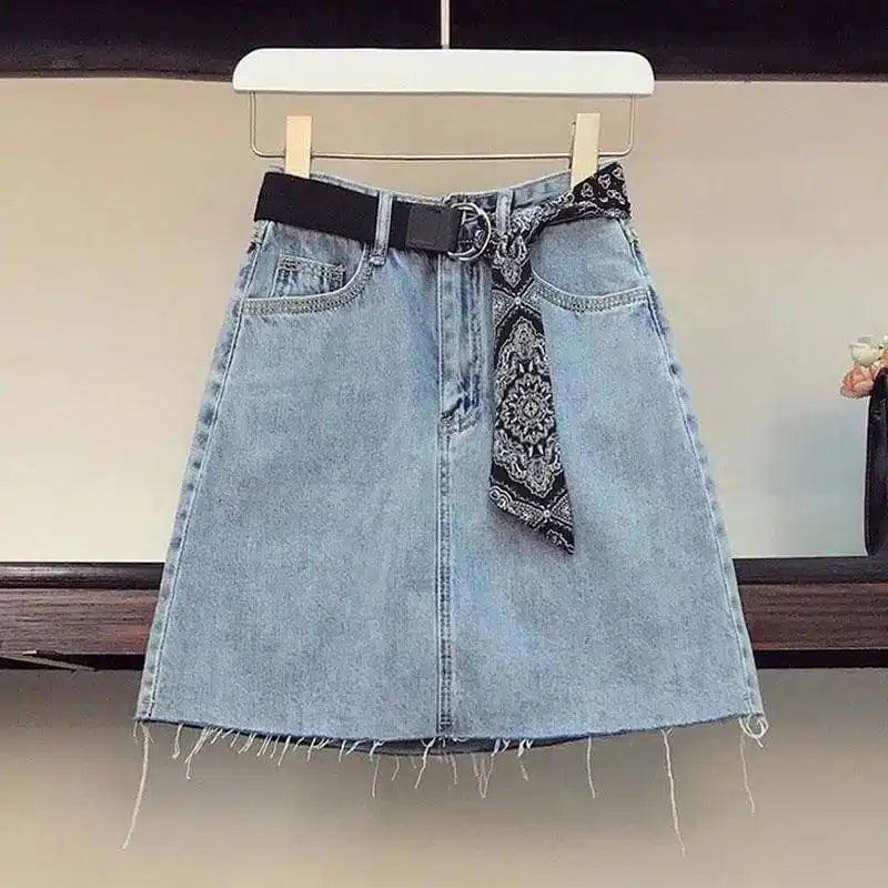 Women's V-Neck Tee & Denim Skirt Set-Denim skirt-3