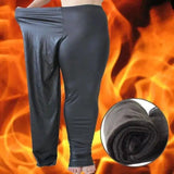 Imitation leather warm pants-Black-1