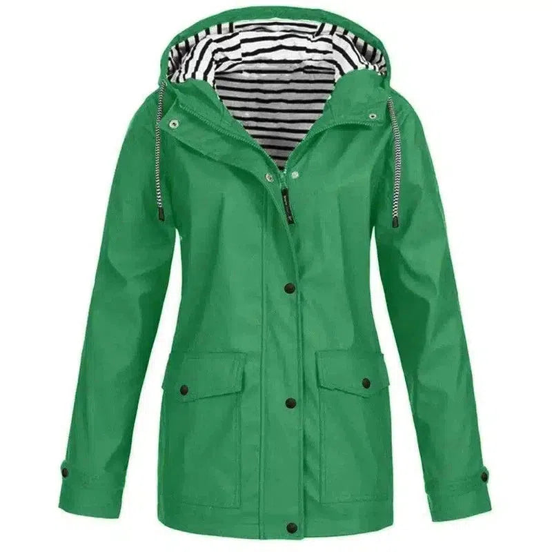 Hooded Casual Women's Jacket with Pockets-Green-1