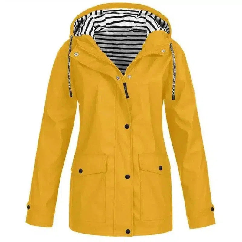 Hooded Casual Women's Jacket with Pockets-Yellow-2