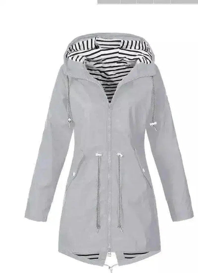 Hooded Casual Women's Jacket with Pockets-Grey-4