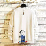 Japanese printed youth long-sleeved sweater-White-3