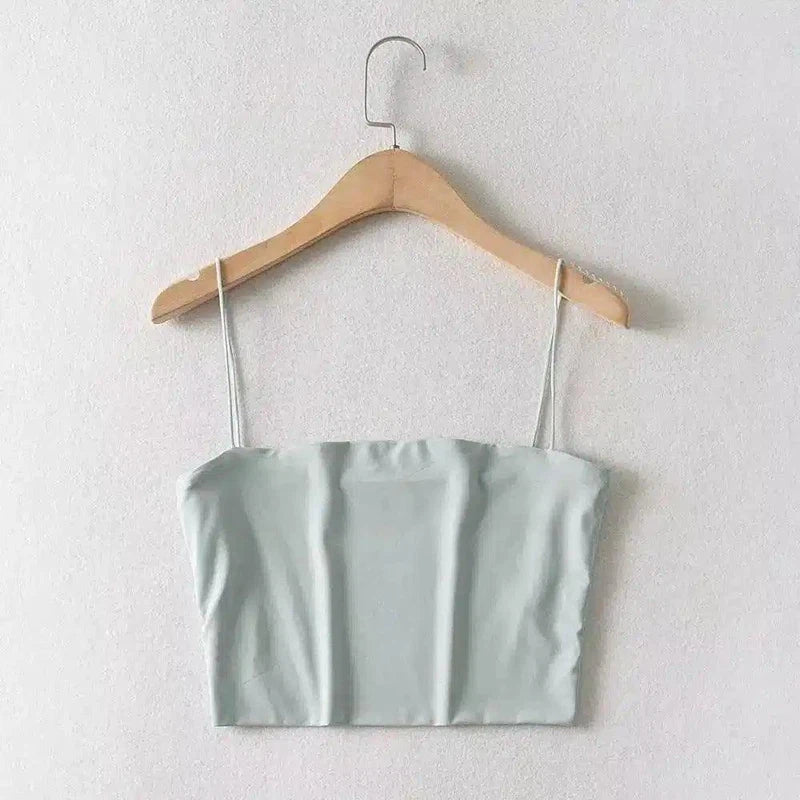 Women's Spaghetti Strap Crop Top-Light Green-7