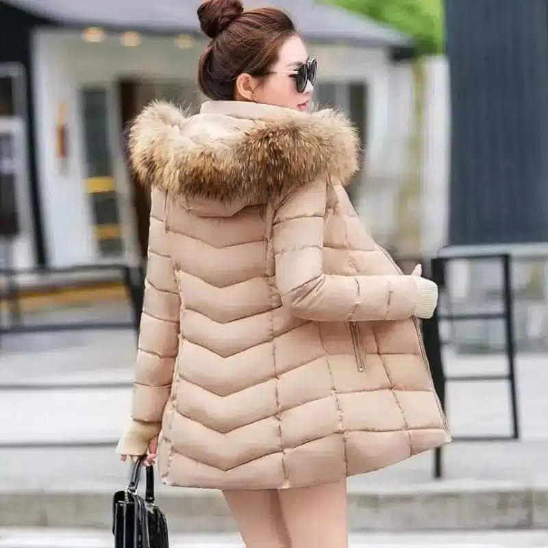 Fur-Trim Hooded Winter Coat for Women-Khaki-2