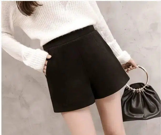 LOVEMI - Lovemi - Korean version of high waist woolen shorts autumn