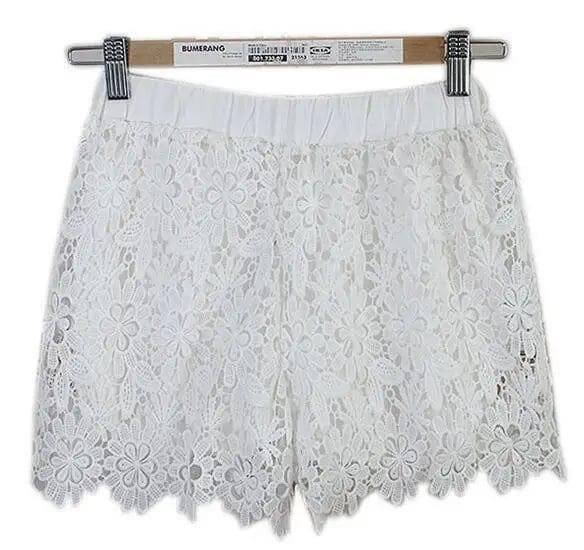 Korean version of lace shorts skirt pants crochet casual-white-5