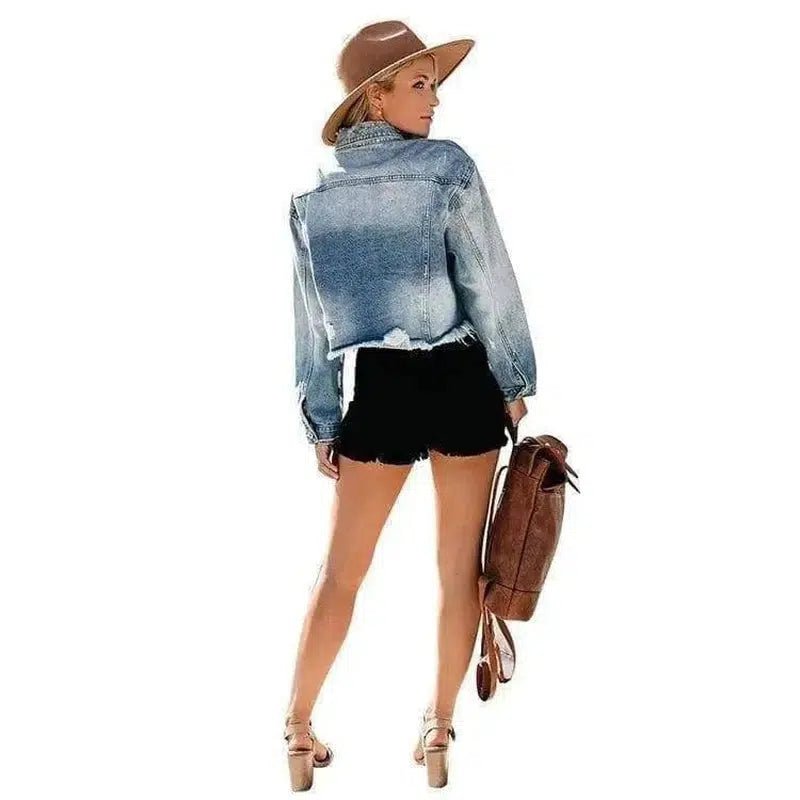 Ladies Denim Jacket Washed Denim Jacket-1