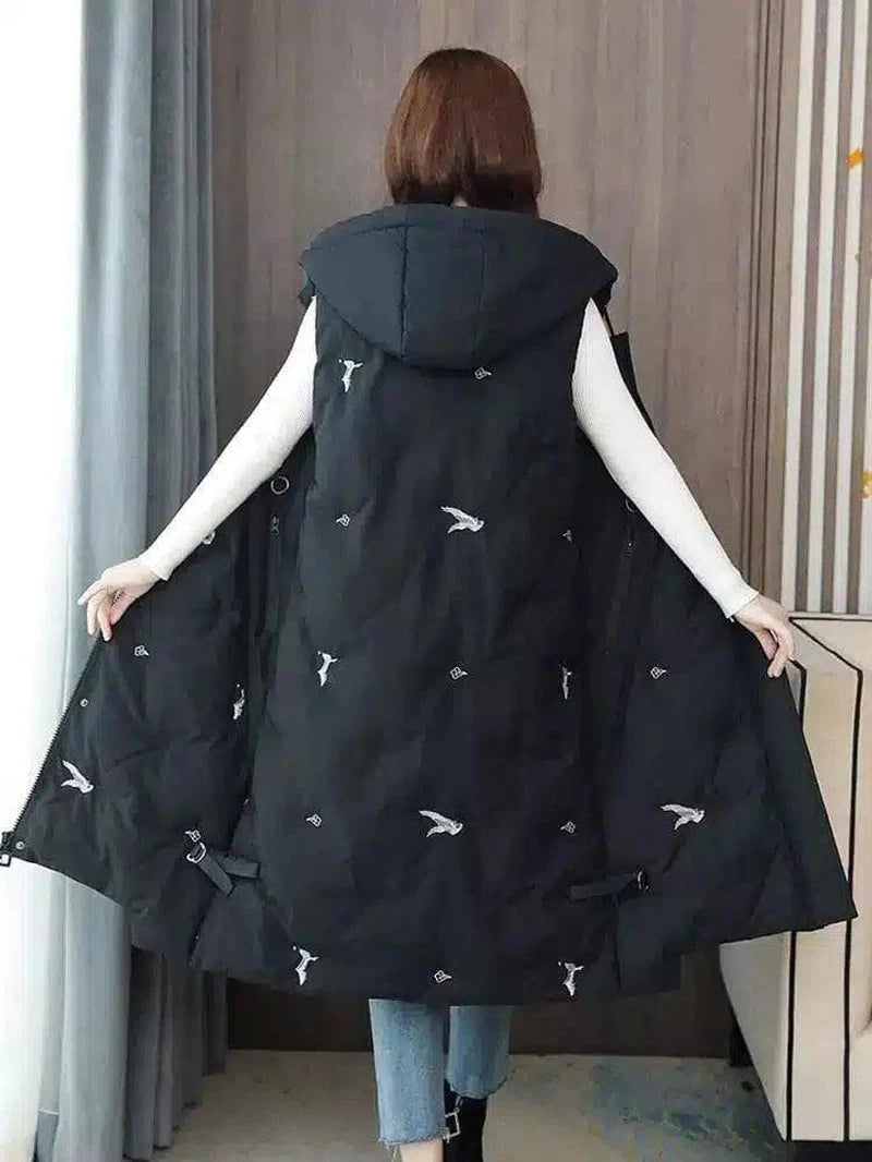Hooded Sleeveless Quilted Winter Vest-Black-2