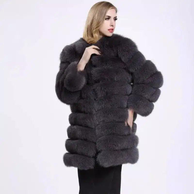 Women's Luxury Fur Coat Winter Warm-Grey-1