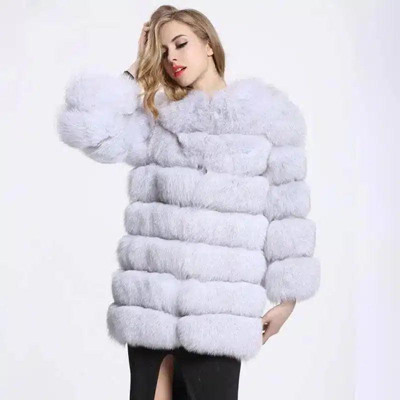 Women's Luxury Fur Coat Winter Warm-White-3