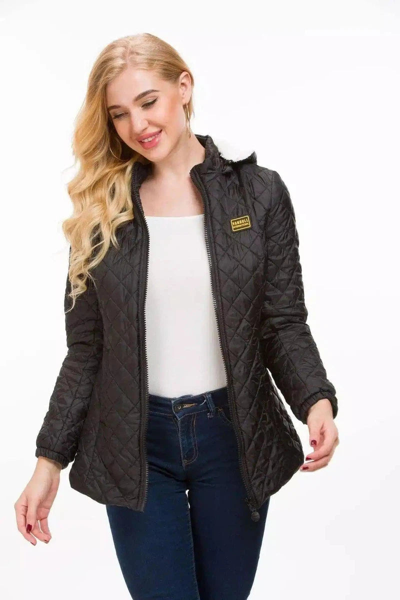 Quilted Lightweight Women's Zip-Up Jacket-Black-1