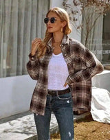 Women's Plaid Button-Up Casual Jacket-Khaki-2