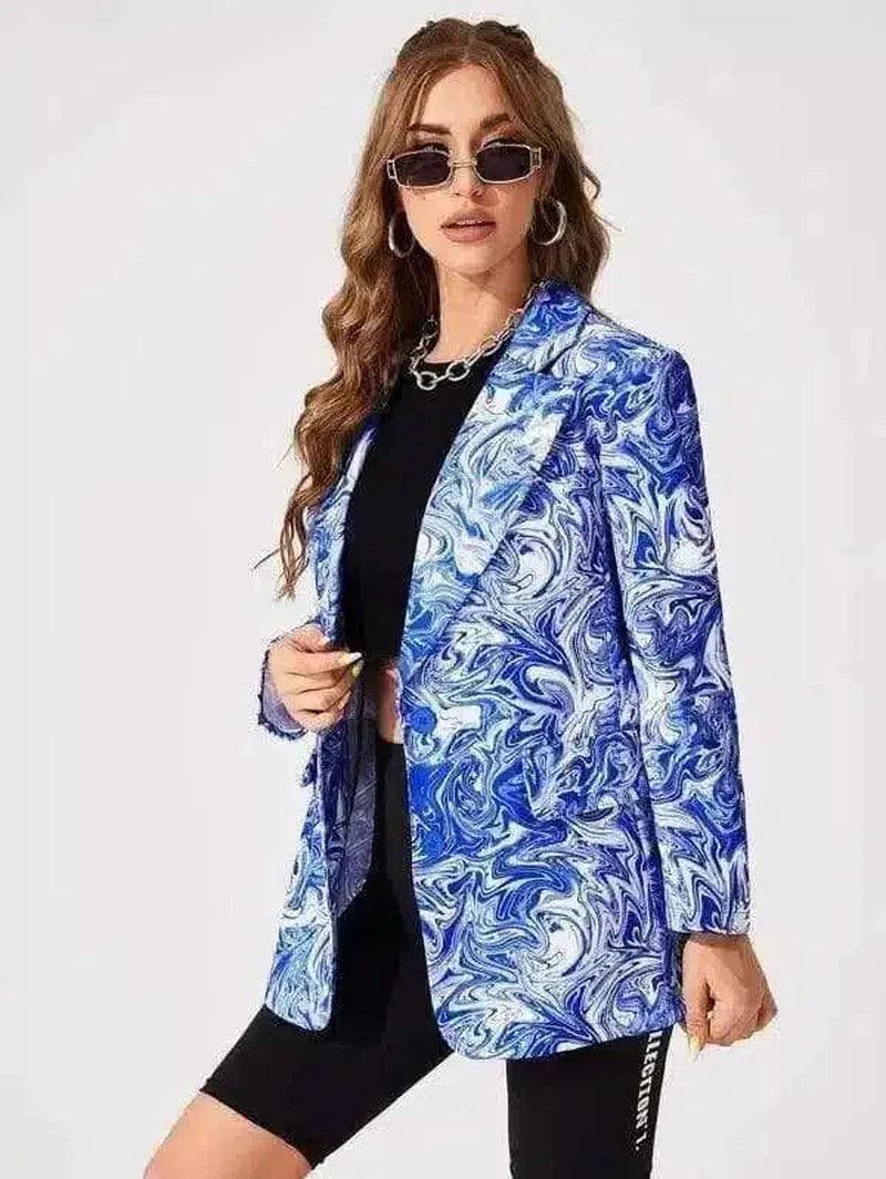 Women's Stylish Leopard Print Blazer-Blue-3