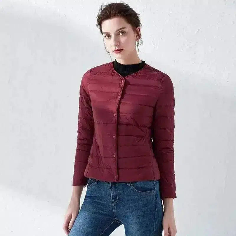 Women's Lightweight Quilted Zip-Up Jacket-Wine Red-5