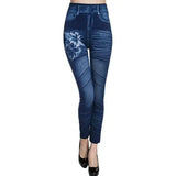 Lily Print Imitation Denim Leggings-Dark Blue-1