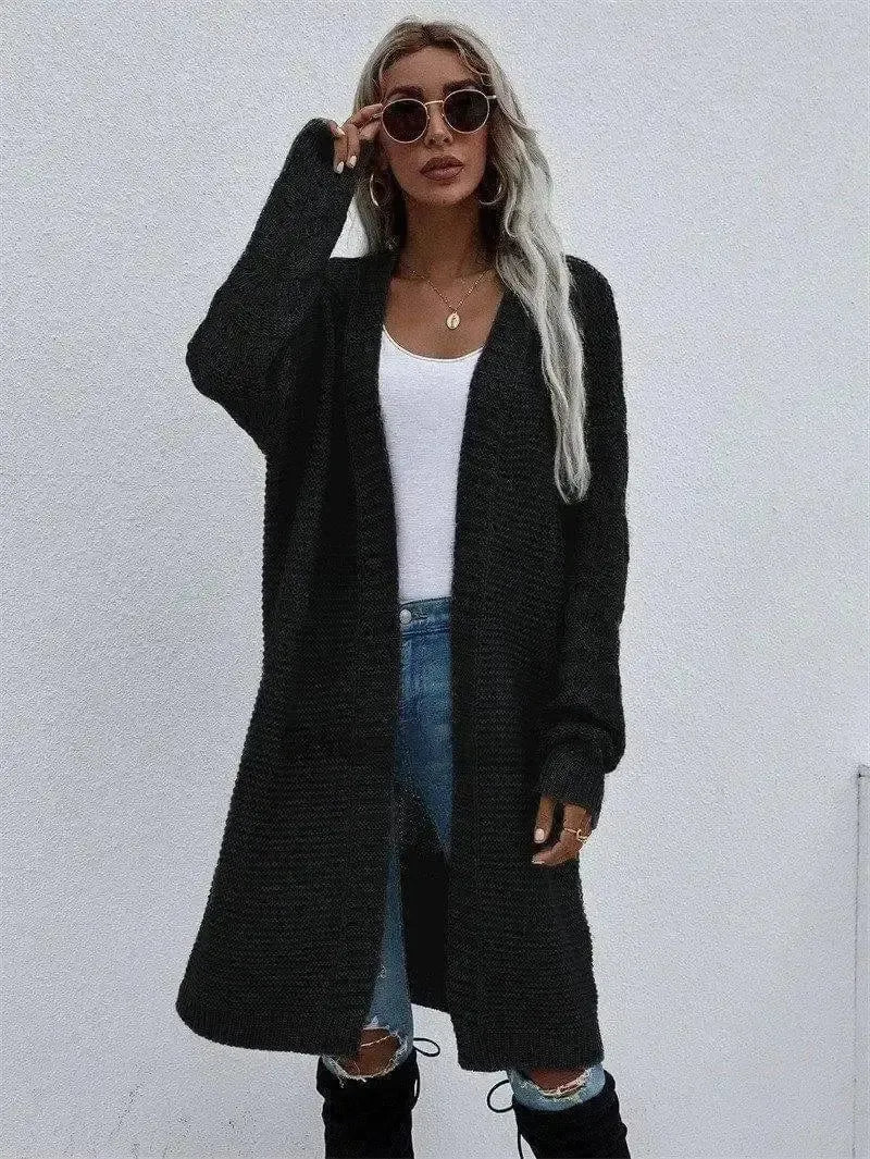 Women's Long Knit Cardigan Sweater-Black-4